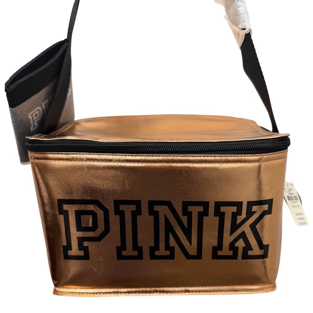 Victoria's Secret PINK Rose Gold Metallic Insulated Cooler Bag & Can Koozie Set